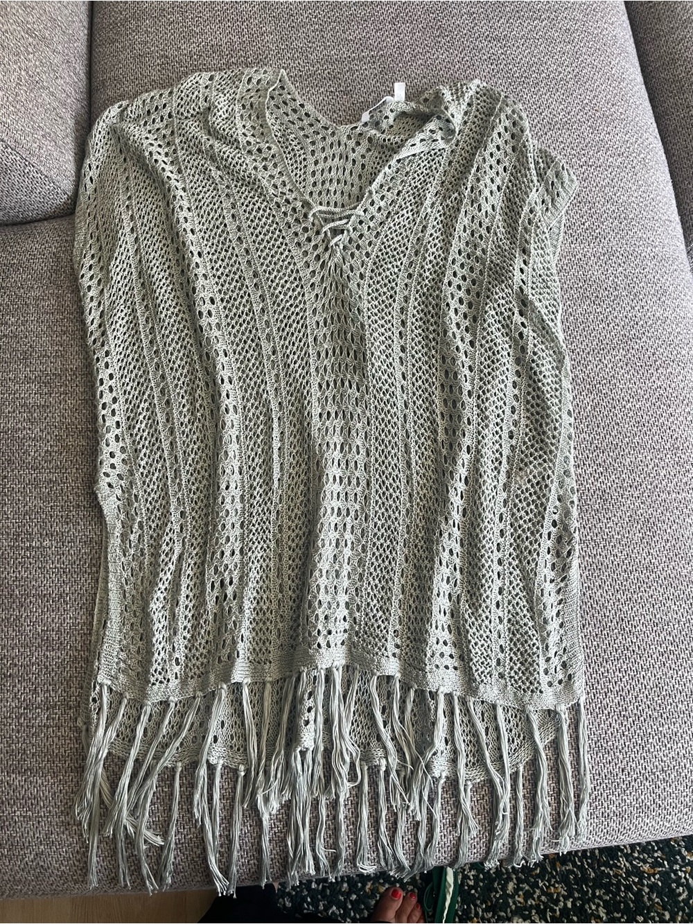 La Vie En Rose Sage Open-Knit Fringe Coverup